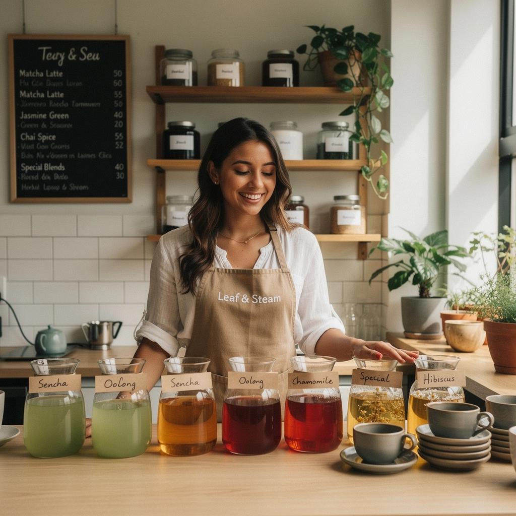 Un vassoio con diverse tazze di tè rooibos servite per gli ospiti.